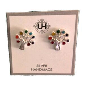 Handmade Tree Shaped Rainbow Gem Earrings - Colorful, Nickel-Free Jewelry